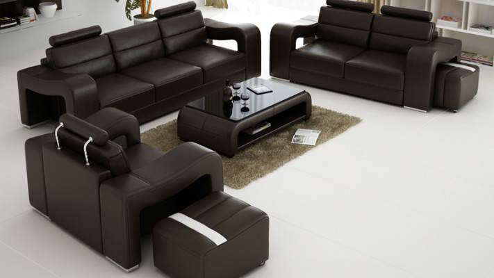 Garnitur Leder Sofa mit USB Polster Couchen Sofas Luxus Neu Wohnlandschaft 3+2+1