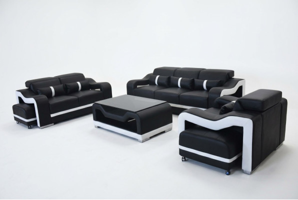 Sofa Leder +USB,Couch Polster Garnitur 3+2+1 Sitz Komplett Set Garnituren +Tisch