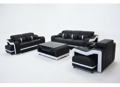 Sofa Leder +USB,Couch Polster Garnitur 3+2+1 Sitz Komplett Set Garnituren +Tisch
