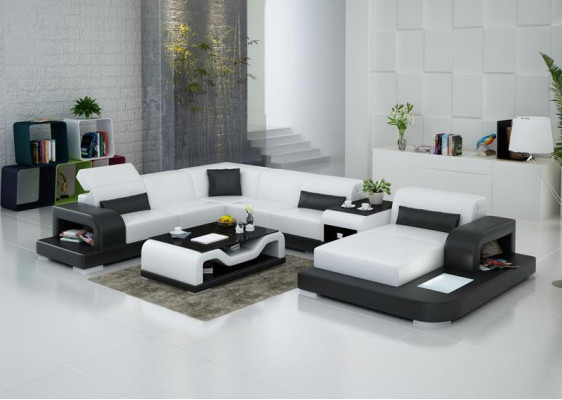 Moderne Sitz Polster Wohnlandschaft Wohnzimmer Couch Polster Ecke USB + Licht