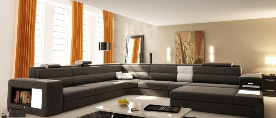 Ecksofa Sofa mit USB Couch Polster Garnitur Design Leder Textil Wohnlandschaft