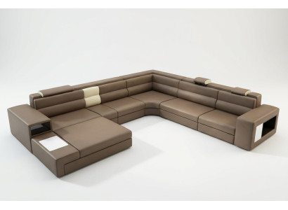 Ecksofa Sofa mit USB Couch Polster Garnitur Design Leder Textil Wohnlandschaft