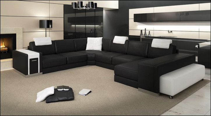 Wohnlandschaft Designer Sofa LED USB Couch Big Polster Leder Sofas Eck Ecke Sitz