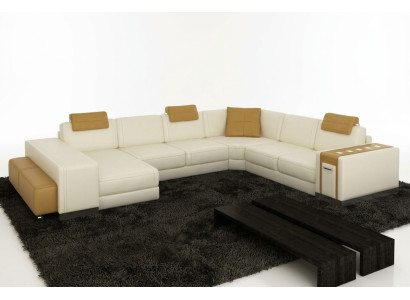 Wohnlandschaft Designer Sofa LED USB Couch Big Polster Leder Sofas Eck Ecke Sitz
