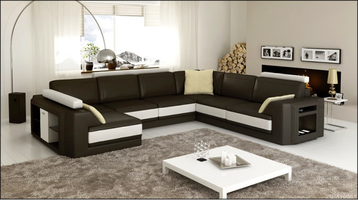 Designersofa mit USB Ecksofa Couch Ledersofa Polster Sitz Eck Garnitur +Licht