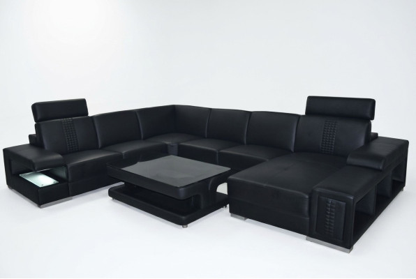 Ecksofa Design Polster Eckgarnitur Eckcouch Sofa Wohnlandschaft Couch Tisch USB