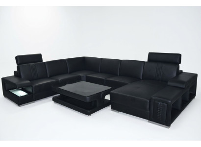 Ecksofa Design Polster Eckgarnitur Eckcouch Sofa Wohnlandschaft Couch Tisch USB