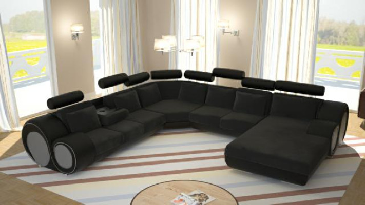 Sofa mit USB Designer Wohnlandschaft U-Form Couch Ecksofa Polster Garnitur Neu