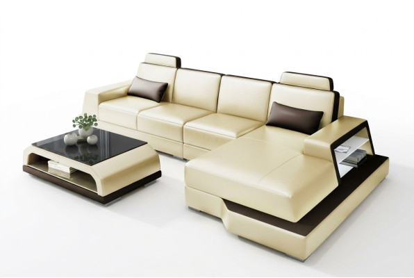 Modern Eckcouch Design Sofa Polster Ecke Wohnlandschaft Leder Textil Couch LED
