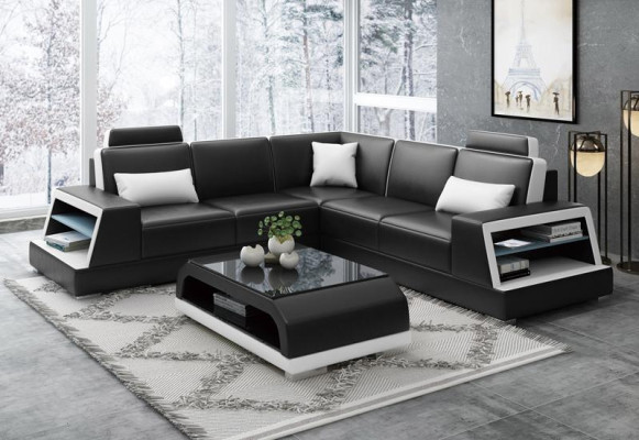 Ecksofa L-Form G8045B Eck Sofa Polster Couch Sitz Ecke Leder Garnitur Moderne