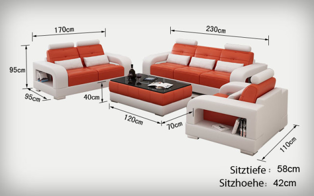Ledersofa Couch Sofagarnitur 3+2+1 Sitzer Garnitur Design Modern Sofa mit USB