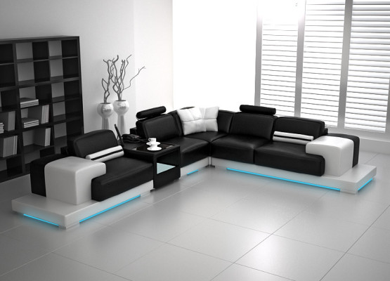 Ledersofa Couch Wohnlandschaft Ecksofa Eck Garnitur Design Modern Sofa mit USB Neu