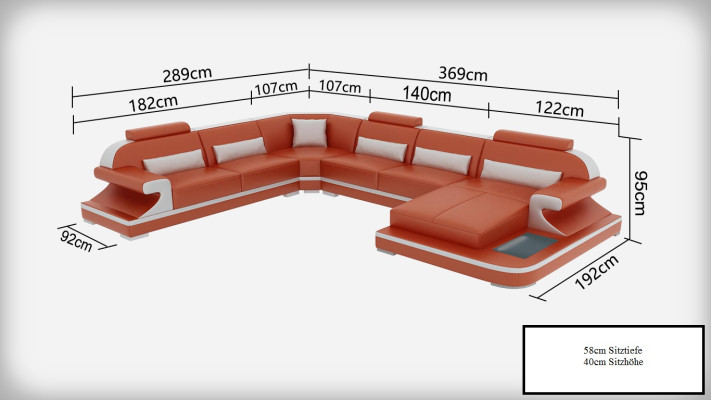 Ledersofa Couch Wohnlandschaft Ecksofa Eck Garnitur Design Modern Sofa mit USB