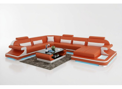 Ledersofa Couch Wohnlandschaft Ecksofa Eck Garnitur Design Modern Sofa mit USB