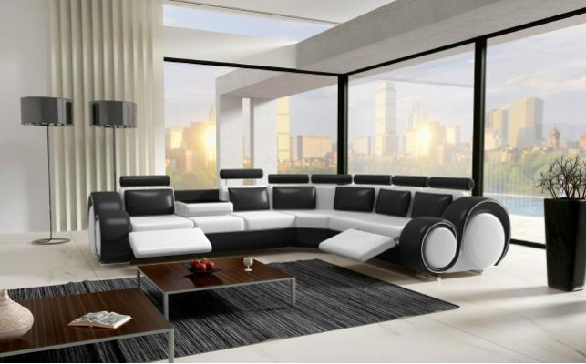 LEDER SOFA ECKCOUCH DESIGN SOFA LEDERCOUCH ECKSOFA WOHNLANDSCHAFT SCHWARZ WEIß