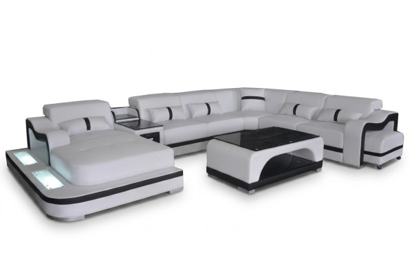 Ecksofa Eckgarnitur Eckcouch Sofa Couch Polster Wohnlandschaft Tisch USB LED Neu