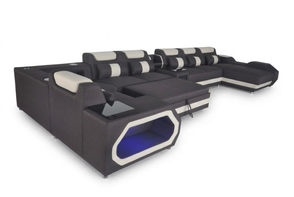 Luxus Sofa Eckcouch Moderne Wohnlandschaft Sofas Couch Eckgarnitur + Licht + USB