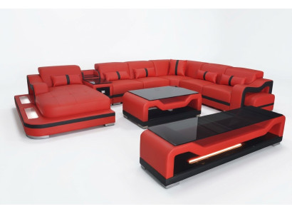 Leder Sofa Couch Ecksofa Eckgarnitur Wohnlandschaft + RTV + Couchtisch + USB