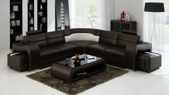 Ledersofa mit USB,Wohnlandschaft Ecksofa Eck Garnitur Design Modern Sofa F3008B