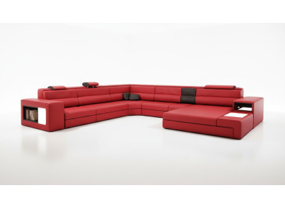 Ecksofa Sofa Couch Polster Garnitur Design Leder Textil Wohnlandschaft Landau R