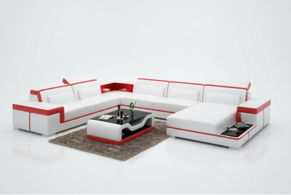 Moderne Sitzecke Ledersofa Polster Eckgarnitur Ecksofa Couch Wohnlandschaft +USB