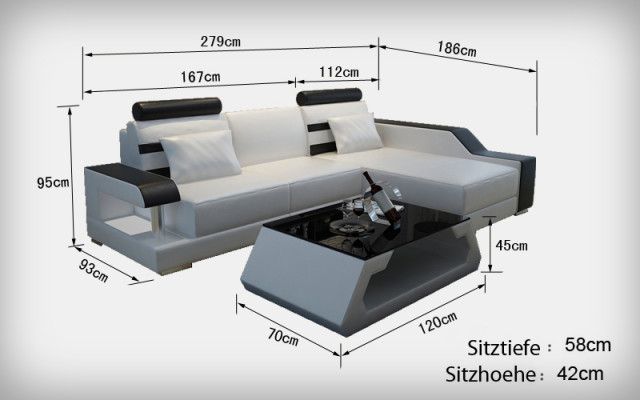 Ledersofa Couch Wohnlandschaft Ecksofa Eck Garnitur Design Modern Sofa L6016E