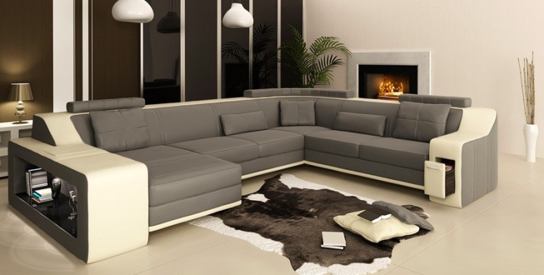 Moderne Wohnlandschaft Polster Ecksofa Sofa Couch Eck Garnitur Textil Sofas +USB