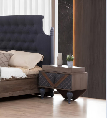 Bett Nachttisch Kommode mit Spiegel Schlafzimmer 4 tlg. Set Chesterfield