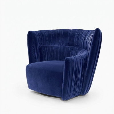 Sessel Einsitzer Italienischer Stil Polster Holz Textil Prianera Luxus Blau