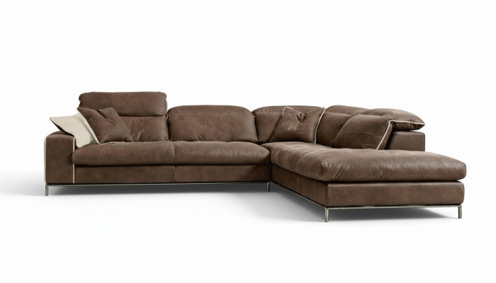 Design Ecksofa Prianera Moderne Luxus Ecke Leder Holz Sofa L-Form Braun