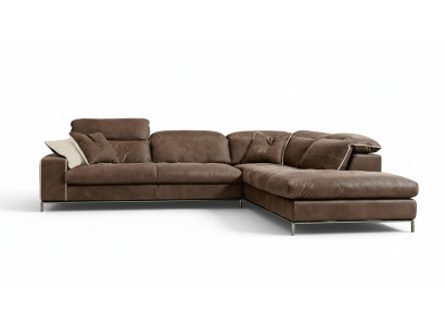 Design Ecksofa Prianera Moderne Luxus Ecke Leder Holz Sofa L-Form Braun