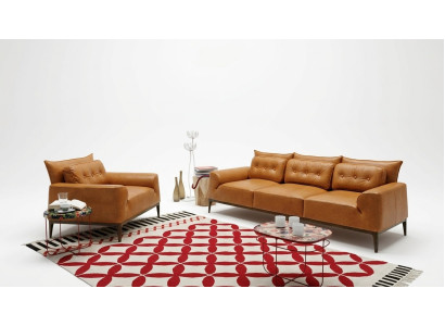 Garnitur Sessel Sofas Sofagarnitur 3+1 Sitzer Braun Wohnzimmer Polster