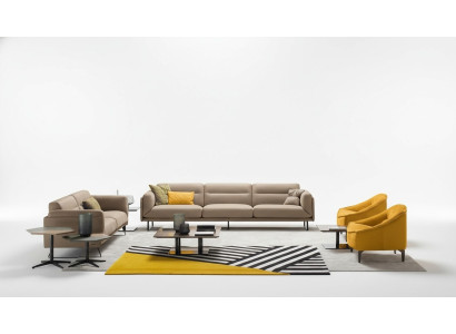 Komplette Couchgarnitur Sofagarnitur Beige Sofa 4+3 Sitz Gruppe Leder