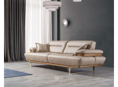 Modernes 3-Sitzer Sofa Beige Polyester Holzgestell 225x70x90 cm Sofort