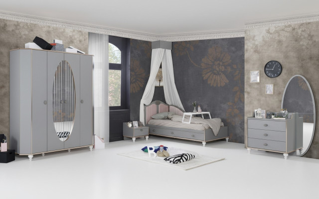Kinderzimmer Design Set Bett Nachttisch Kommode Kleiderschrank 4 tlg.