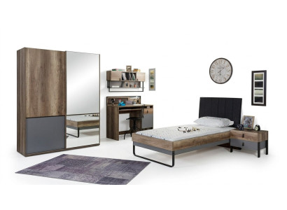 Modernes Jugendzimmer Set Bett Nachttisch Tisch Schlafzimmer Wandregal 6tlg. 