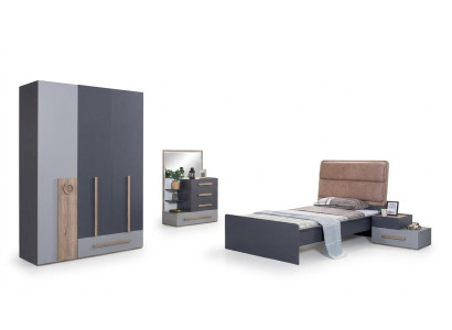 Jugendzimmer Set Grau Bett Nachttisch Kleiderschrank Design Neu 4tlg.