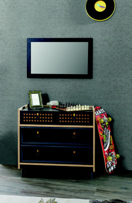 Jugendzimmer Kommode mit Spiegel Luxus Konsole Kommoden Möbel Blau