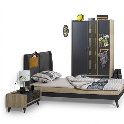 Designer Kinderzimmer Schlafzimmer Nachttisch Bett Kleiderschrank 3tlg