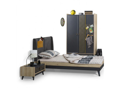 Designer Kinderzimmer Schlafzimmer Nachttisch Bett Kleiderschrank 3tlg