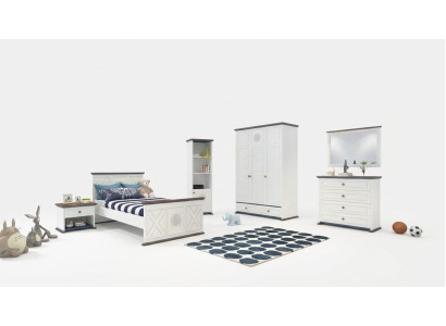 Jugendzimmer Komplett Einzelbett Kleiderschrank Kommode mit Spiegel Design 6tlg