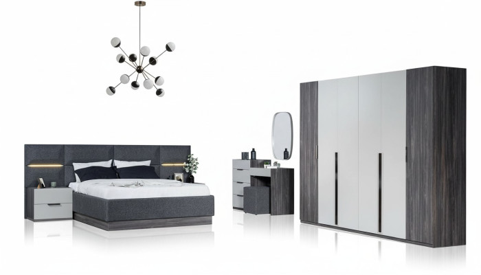 Schlafzimmer Set Möbel Bett 2x Nachttisch Kleiderschrank Möbel Komplett Set 5tlg