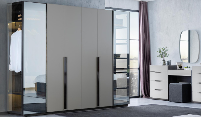 Komplett Schlafzimmer Möbel Set Bett 2x Nachttisch Schminktisch Spiegel 5tlg Neu