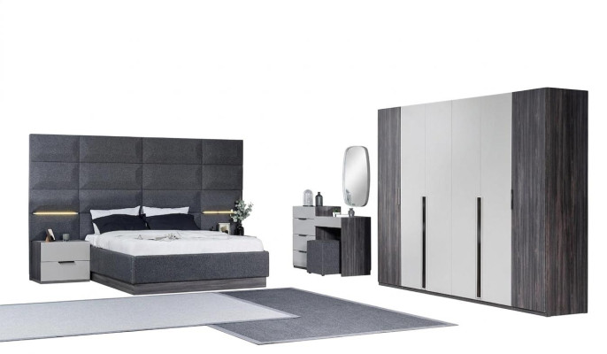 Schlafzimmer Bett Nachttisch Kleiderschrank Kommode mit Spiegel Möbel Set 5tlg