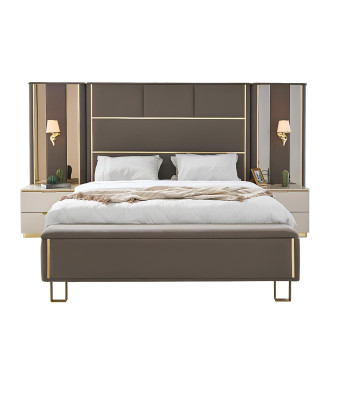 Taupe Polster Betten Doppelbett Holz Schlafzimmer Möbel Hotel Polster 180x200
