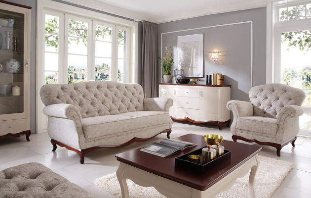 Chesterfield Dreisitzer Couch Polster Möbel Textil Sofa Couchen Stoff