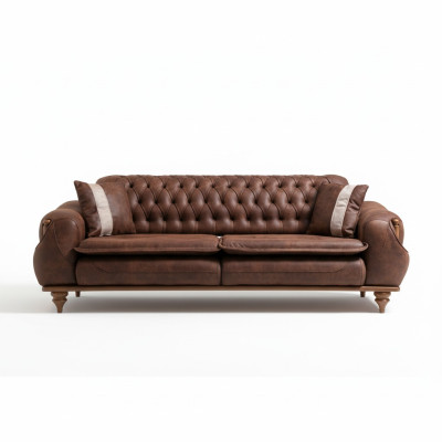 Chesterfield Dreisitzer Braune Couch Polster Möbel Textil Couchen Stoff