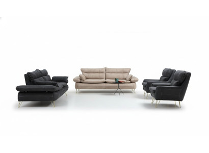Sofagarnitur 3+3+1+1 Sitzer Garnitur Schwarz Sofa Sessel Sofas Set 4tlg