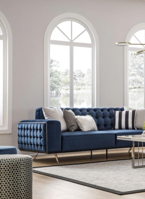 Klassische Chesterfield Dreisitzer Möbel Sofa Luxus Couchen Blau 3 Sitz Sofas