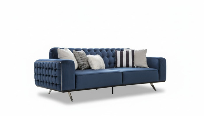 Klassische Chesterfield Dreisitzer Möbel Sofa Luxus Couchen Blau 3 Sitz Sofas